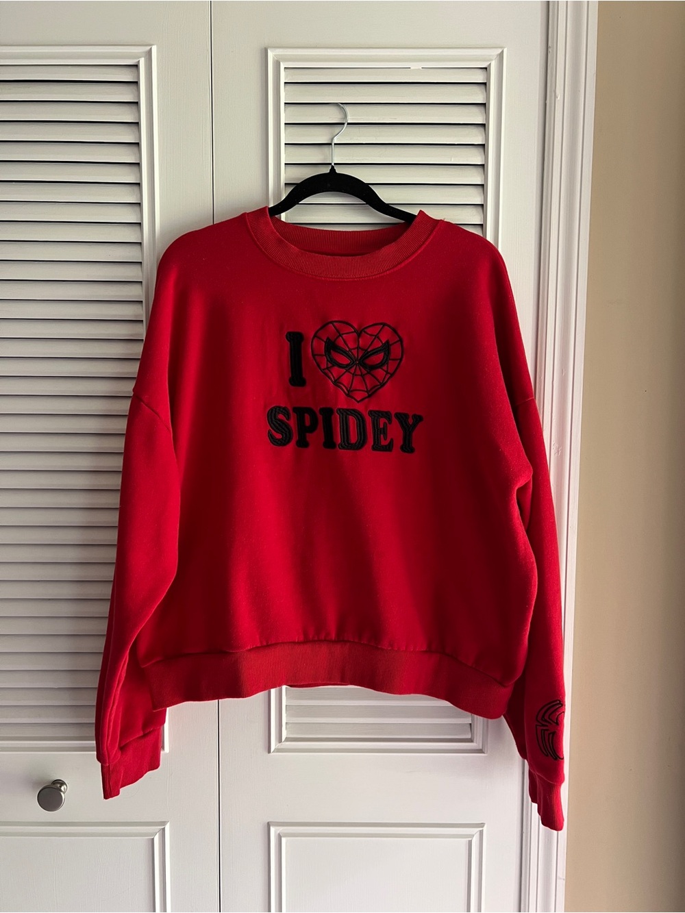 Marvel Spider-Man “I Heart Spidey” Red Women's Crewneck Sweater